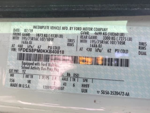 2019 Ford T350 HD Blue Bird MFSAB - Image 4