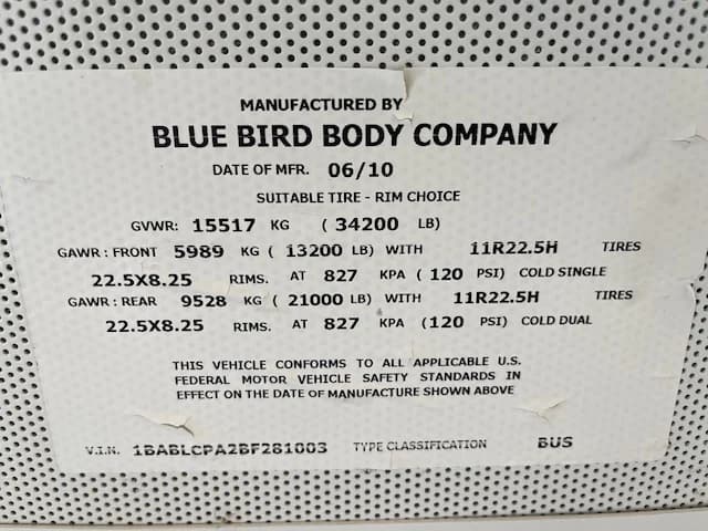 2011 Blue Bird FE Flat Nose Activity Bus - Image 20