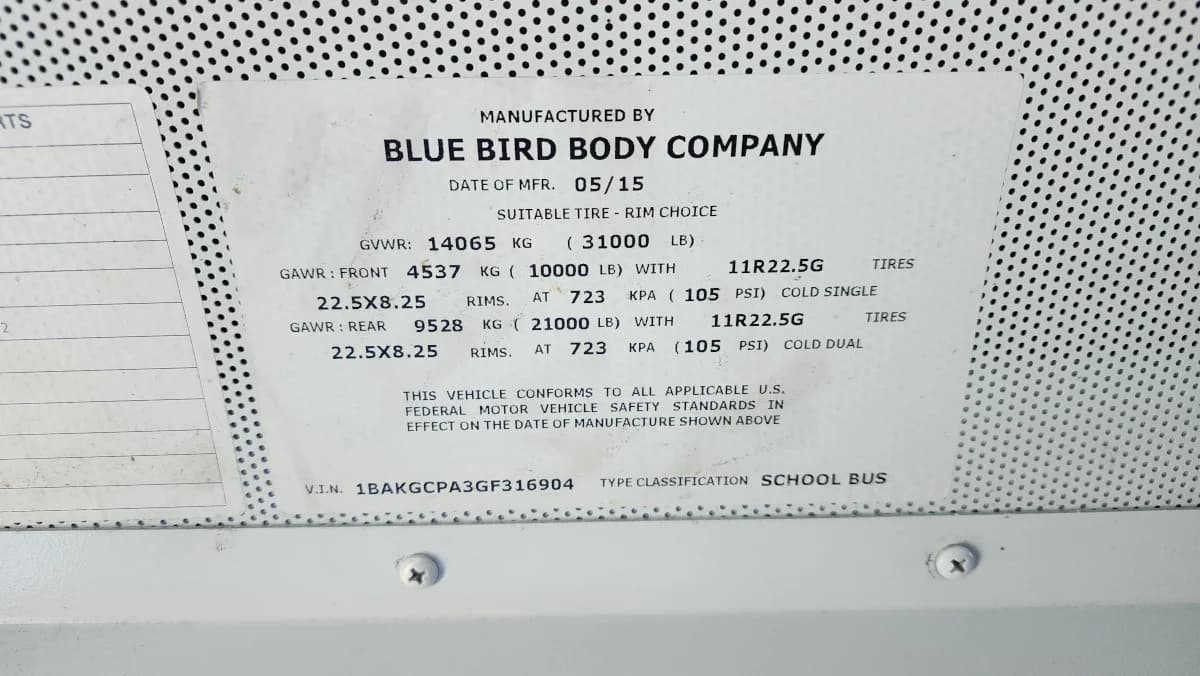2016 Blue Bird Vision 72P - Image 25