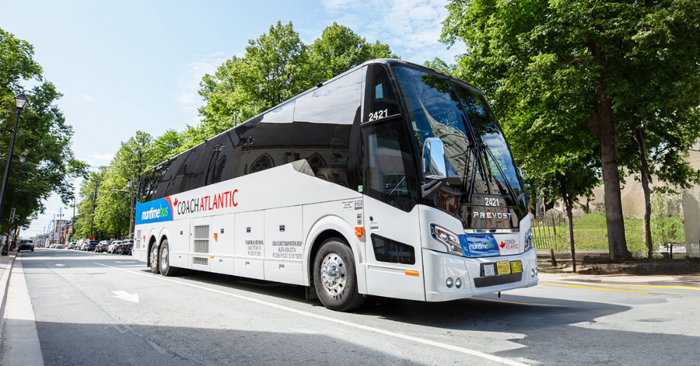 Tour and charter coach bus on highway