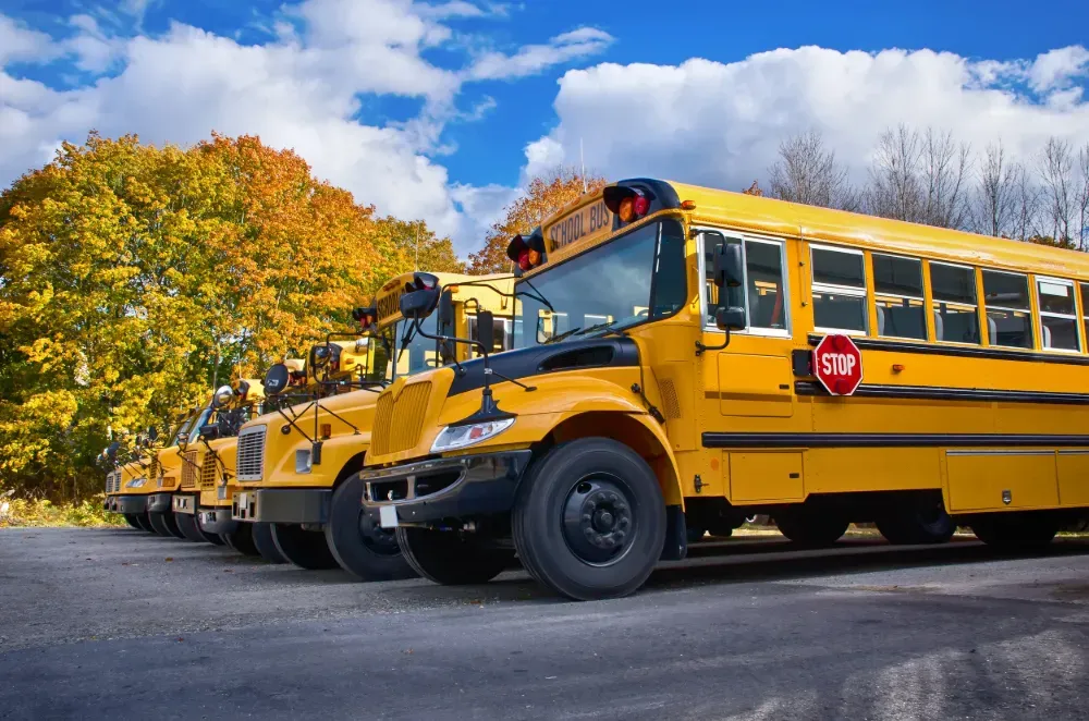 Summer camp school bus on highway